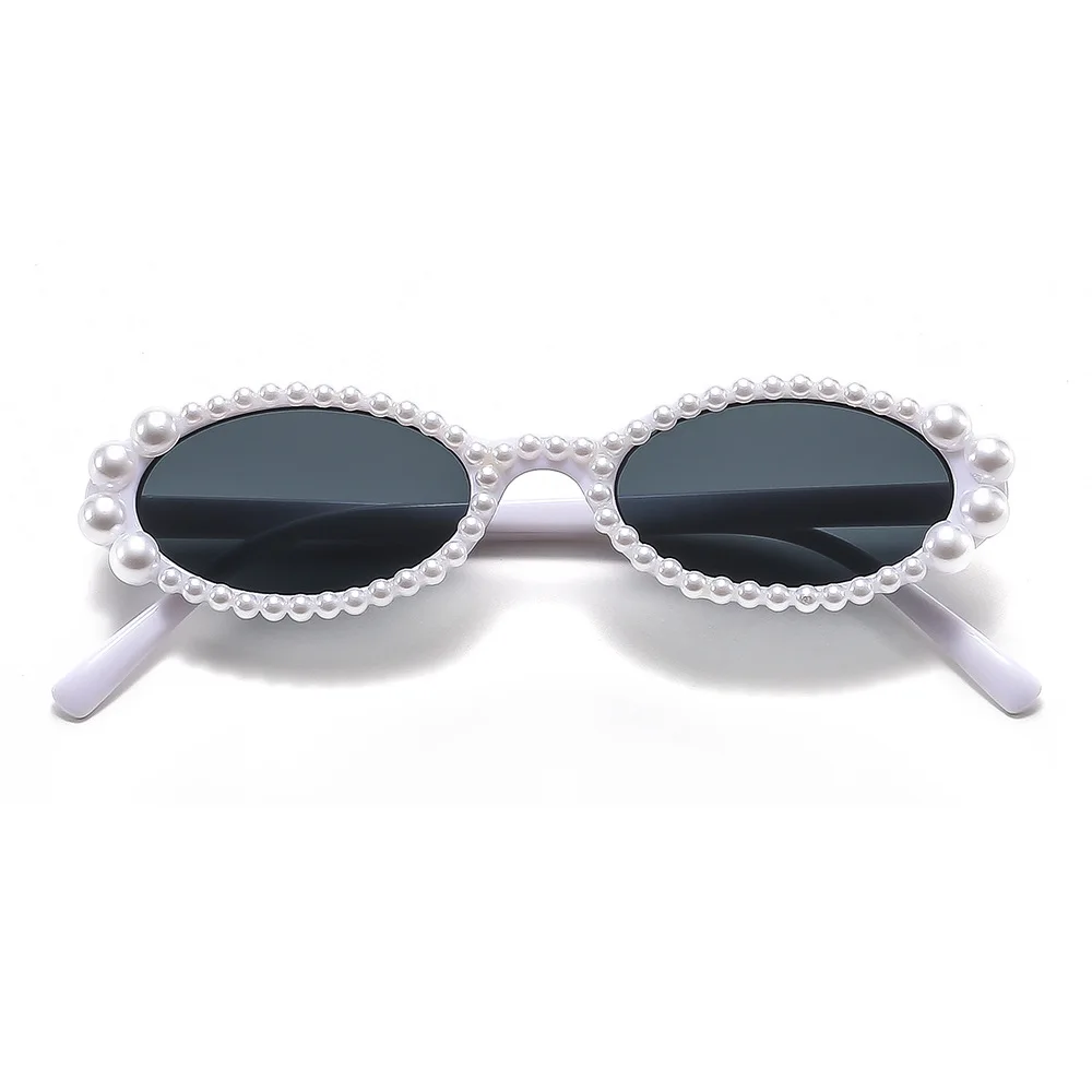 Retro Elegant Women Elliptical Pearl Sunglasses 2024 New Trendy Luxury Brand Designer Sun Glasses Premium Vintage Punk Eyewear