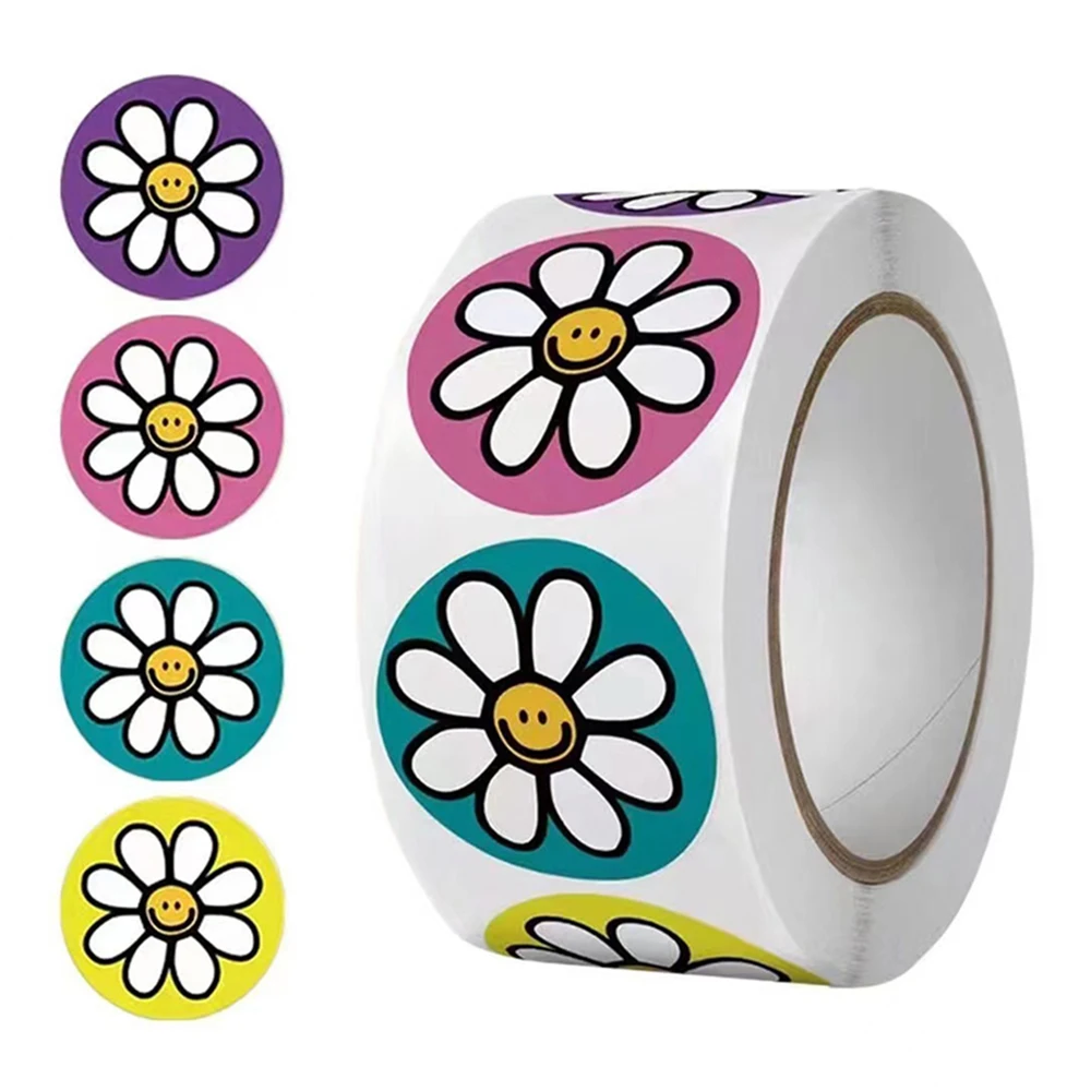 500 sztuk śliczne naklejki kwiatowe w stylu kreskówki 1 cal naklejka z nagrodą okrągły kwiat pieczęć etykiety do dziennika ręcznie robione opakowanie na prezenty wystrój dzieci