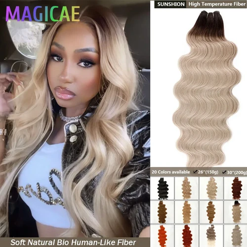 Mechones de pelo ondulado marrón ombré, 30 pulgadas, 200 gramos, resaltado, Rubio Piano SP27/613, extensiones de cabello sintético de alta temperatura