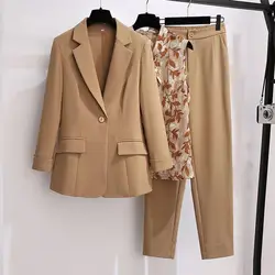 2024 Spring Autumn New Fashion Casual Blazers Coat+Chiffon Vest+Trousers Three Piece Women's Korean Elegant Professional Wear