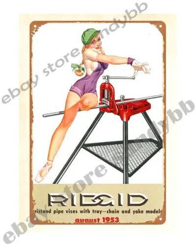 1 pcs,1953 tristand pipe vises RIDGID Tool Calendar girl metal tin sign home decor