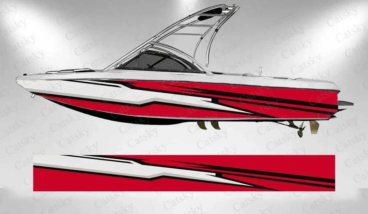 Abstract Red Black Flame Lines Charming Unique Boat Wrap Sticker Vinyl Boat for Pontoon Deck Boat Fishing Platform Decal Sticker