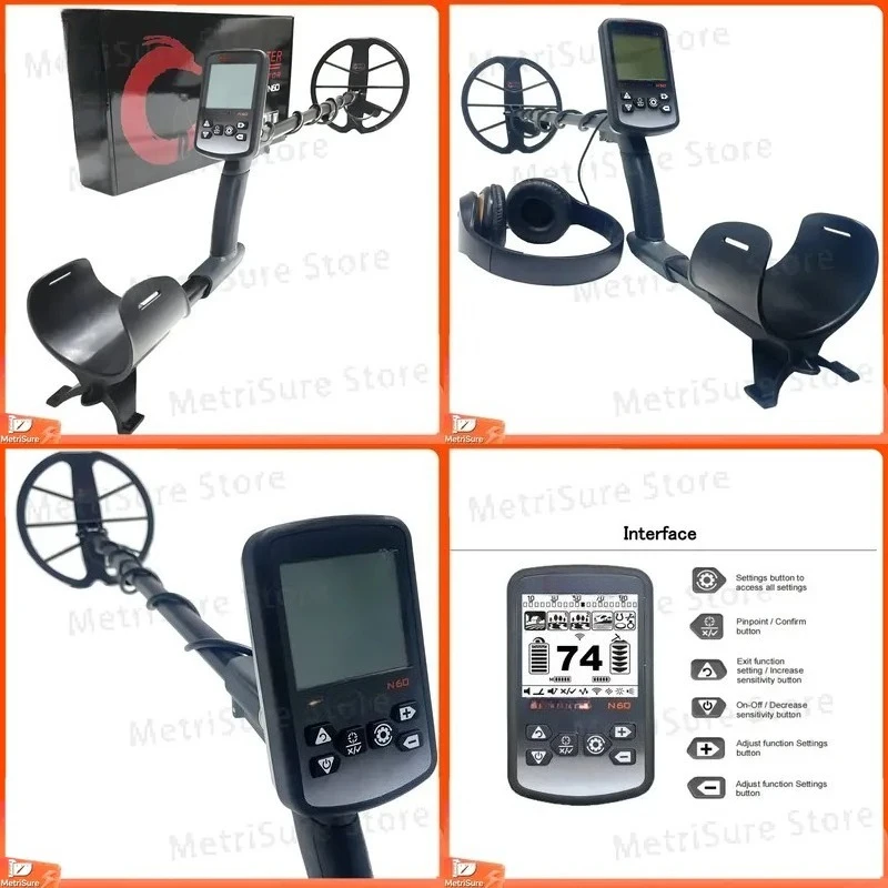 Waterproof Handheld Metal Detector for Gold Prospecting Pinpointer Gold Hunter Frogman N60 with Depth Indicator and