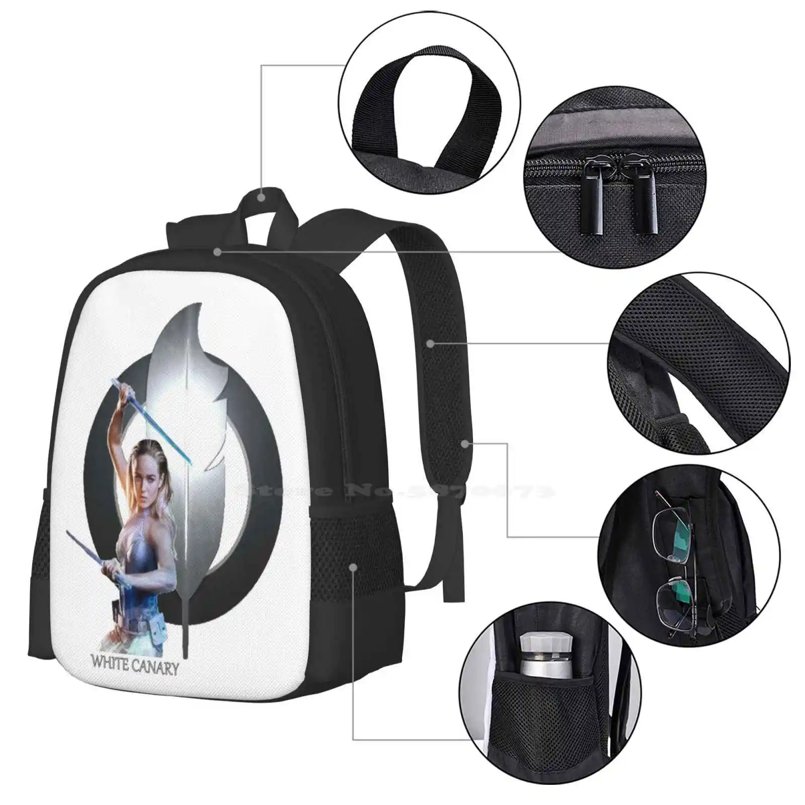 Branco canário sacos de escola viagem portátil mochila branco canário preto lendas canárias de amanhã flash seta verde sara lança