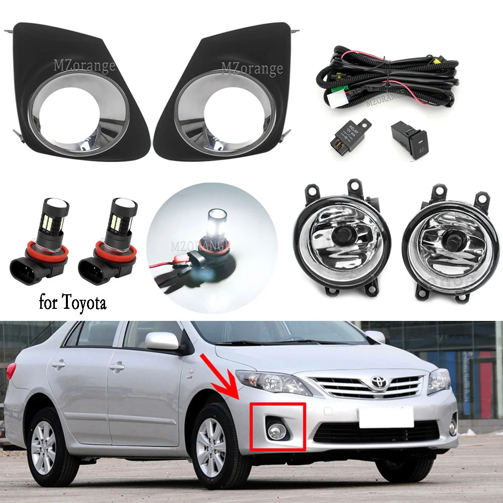 LED Fog Lights For Toyota Corolla e150 Altis 2011 2012 2013 Fog Lamps Switch Grille Cover Halogen Foglight Frame Headlights