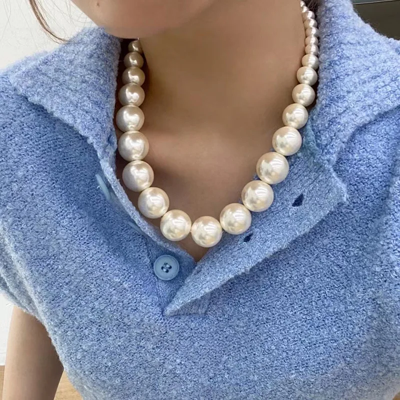 XIALUOKE French Vintage Bohemian Big Beads Pearl Choker Necklace For Women Girls New Luxury Bride Clavicle Chain Wedding Jewelry