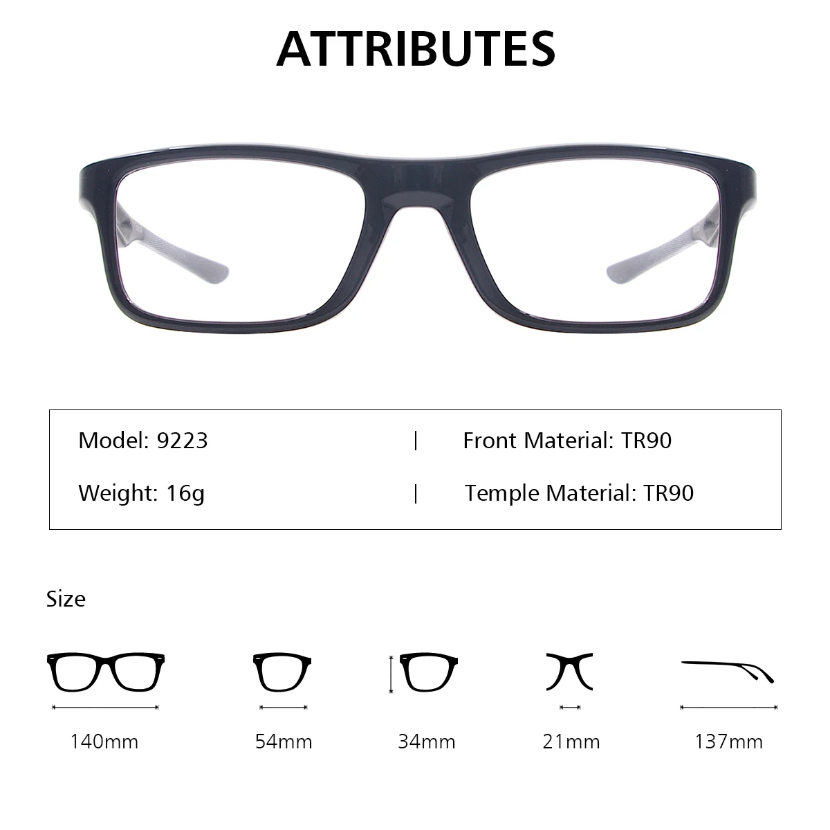 TR90 Fashion Lightweight Plastic Black Square Eyeglasses Frame Men Rectangular Sports Eyewear For Prescription Lenses Myopia