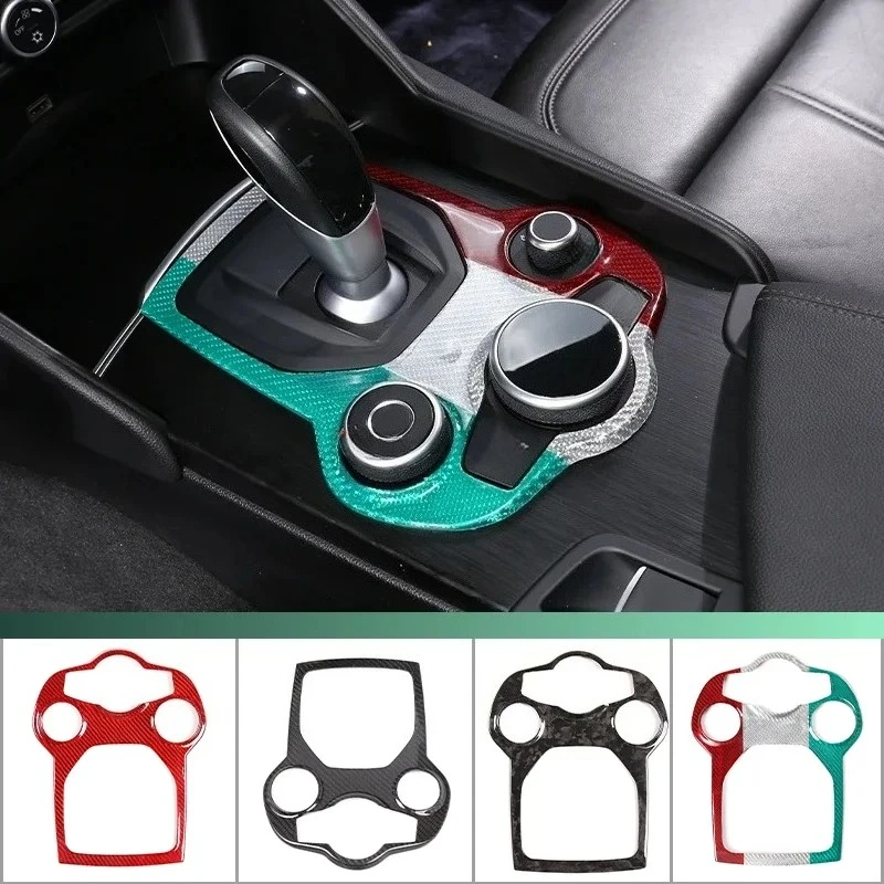

For Alfa Romeo Giulia Stelvio Real Dry Carbon Fiber 2017-2019 Center Console Gear Shift Knob Panel Frame Cover Trim Accessories