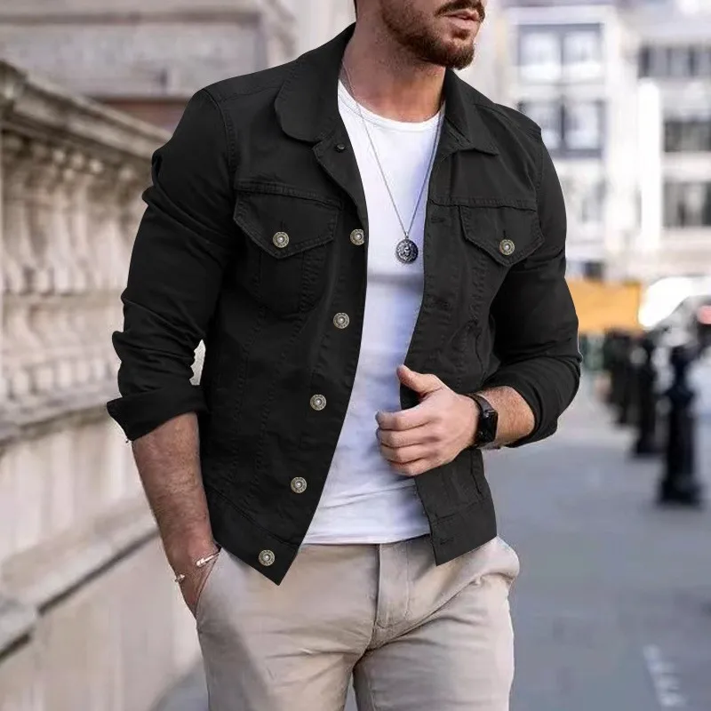 Autumn And Winter Fashion Trend Casual Slim Jacket Jacket Multi-pocket Button Tooling Jacket