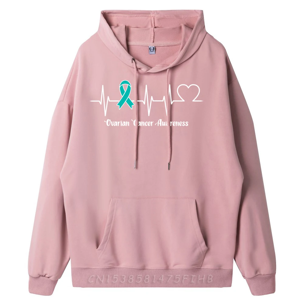 Heartbeat Ovarian Cancer Warrior Black Shirt Graphic Tees Men's Clothing Oversize Long Sleeve