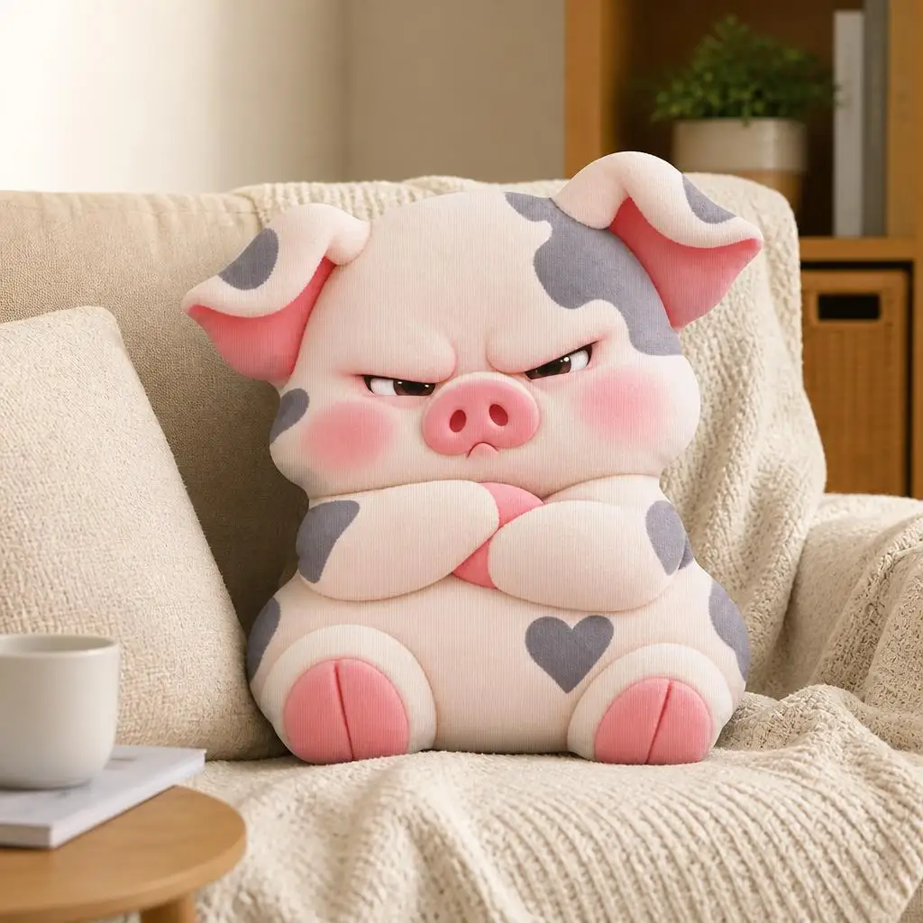 Cute Angry Pig Shaped Pillow with Crossed Arms Stuffed Cushion Throw Pillow for Sofa Bedroom Home Decor Gift for Pig Lovers