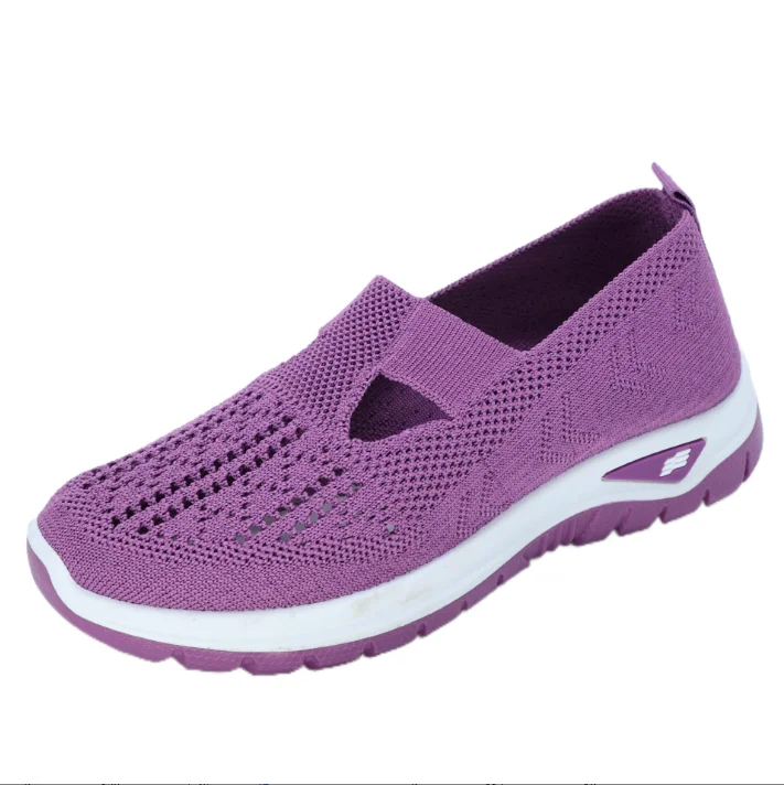 Damesschoenen, casual sportschoenen, effen kleur ademende sport lichtgewicht wandelschoenen met zachte zolen, lage gebreide casual s