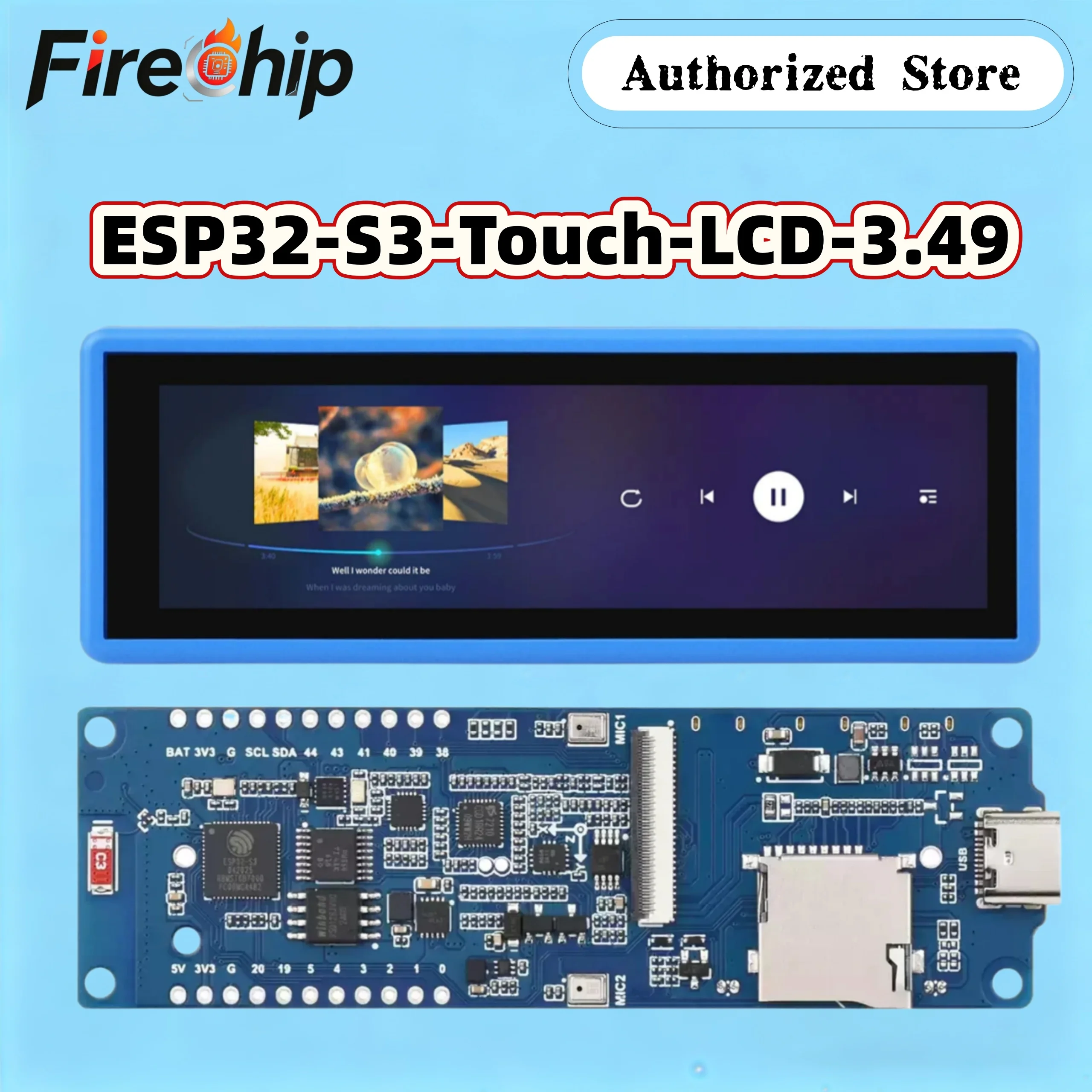 Waveshare ESP32-S3-Touch-LCD-3.49 Inch Display 172×640, ESP32-S3R8 Dual-cor,High-Performance Deve Board