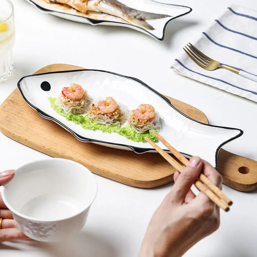 

Simple Ceramic Fish Plate Steamed Fish Plate Creative Fish-Shape Steaming Holder Fish Steaming Dish Exquisite Dinner Plate