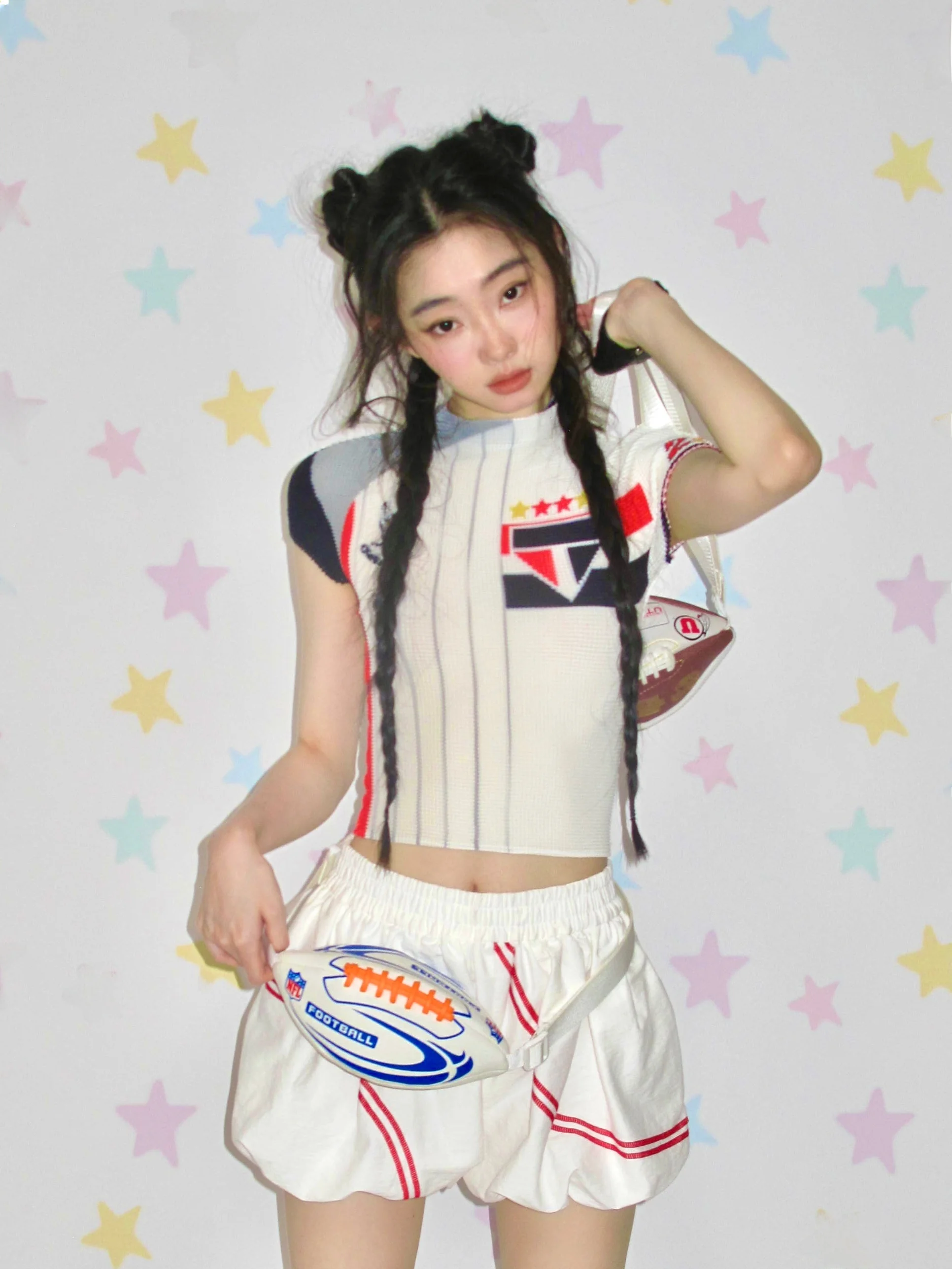 MOF Baseball Pumpkin Short Pants A-Line Spicy Girl Bubble Shorts Casual Style mid Waist Other Material Batwing Shape Summer 2025