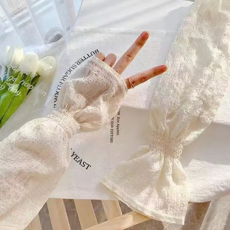 Summer Bubble Ice Sleeves Loose Solid Color Horn Sleeves Adult Cycling Thin Anti-ultraviolet Sleeves Women
