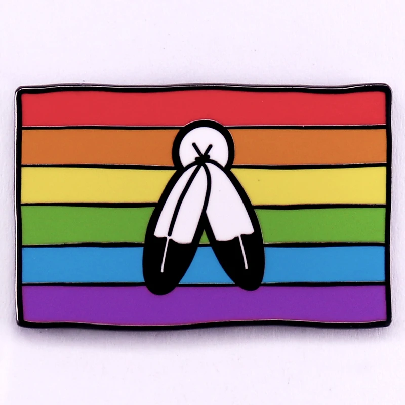 Two Spirit Rainbow Pride Flag Enamel Pin LGBTQ Gay Feathers Gender Diversity Lapel Pin Backpack Decoration Jewelry