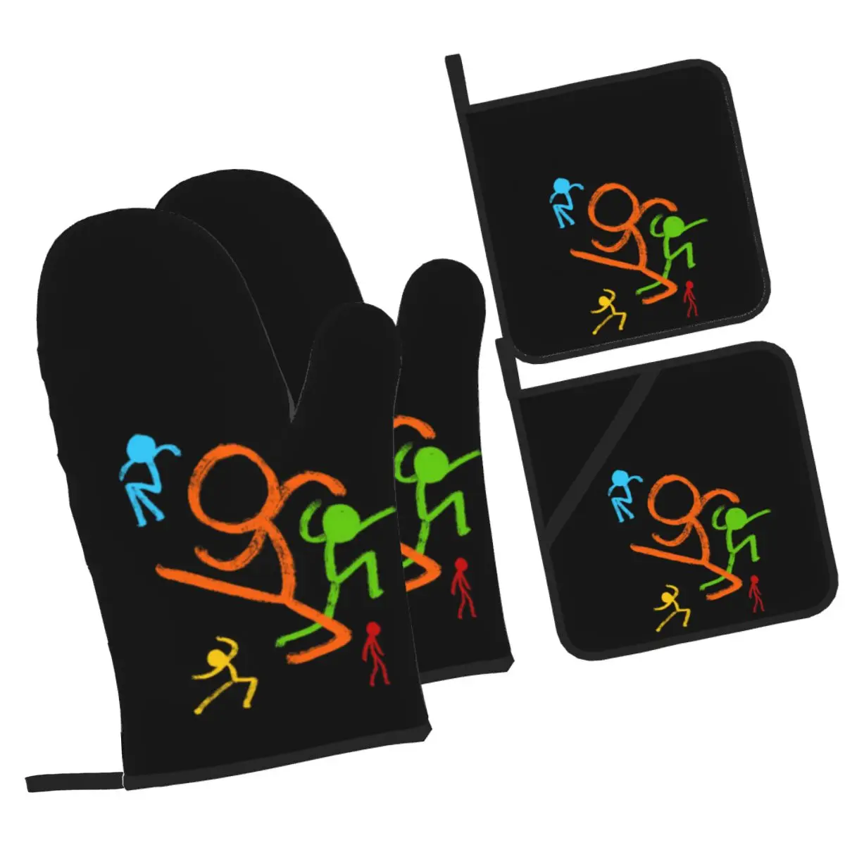 Alan Becker Five Stick Figures With Fire Mouse Pickaxe Oven Mitts and Pot Holder Sets of 4 for Baking Kitchen Cooking BBQ Gloves