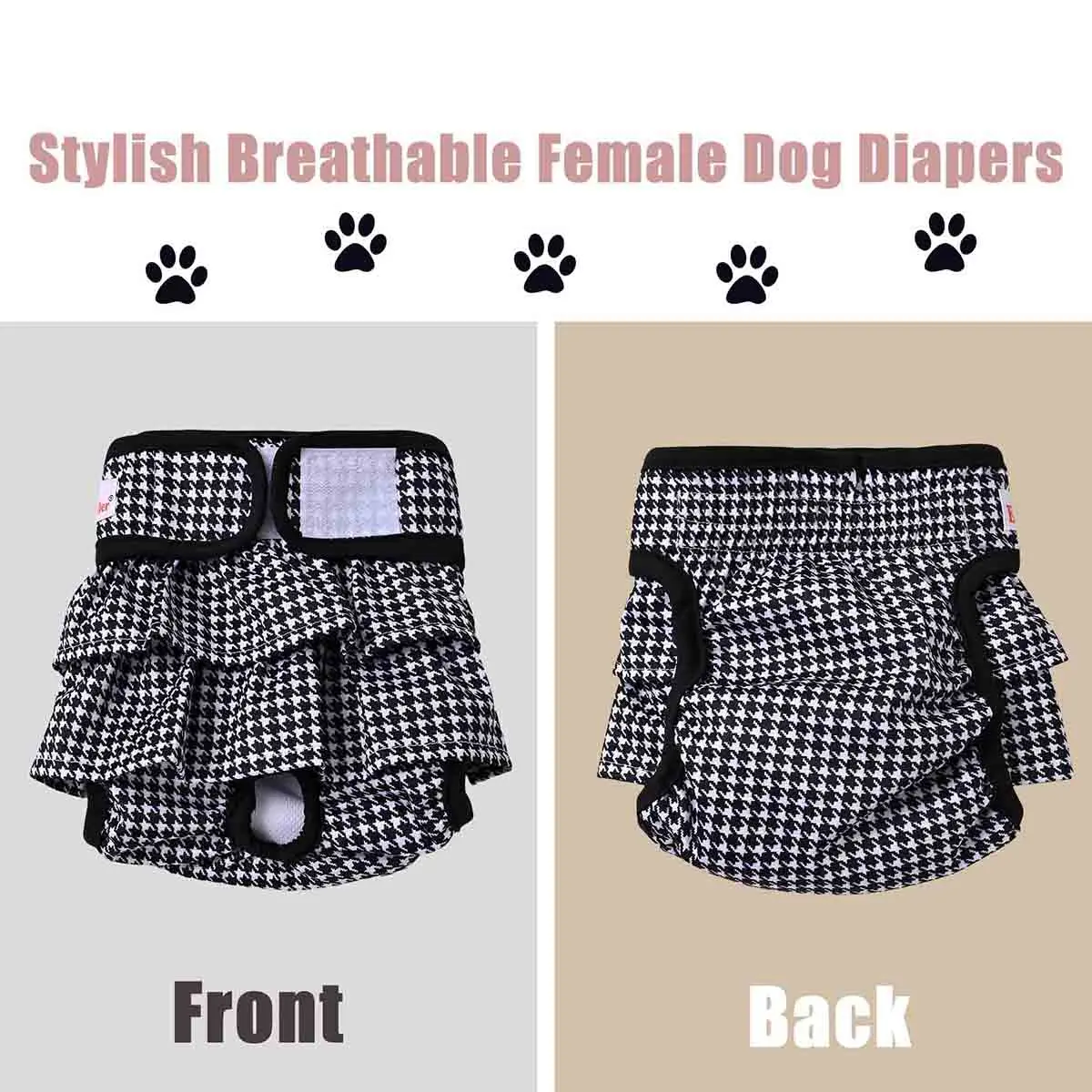 Pet Female Dog Diaper Washable Belly Band Reusable Cute Houndstooth Dress Sanitary Pant Diapers for Teddy Small Breed Dog view 4