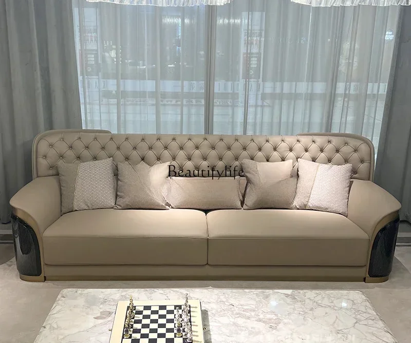 

z.LX1Italian postmodern light luxury straight row sofa high back large apartment high-end leather