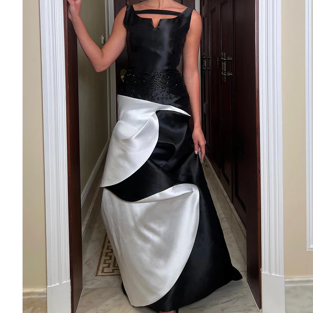 

Customized Fashion Pleats Crystal Contrast Color Spaghetti Straps Evening Dress Graceful A-Line Crew Neck Satin Party Gown