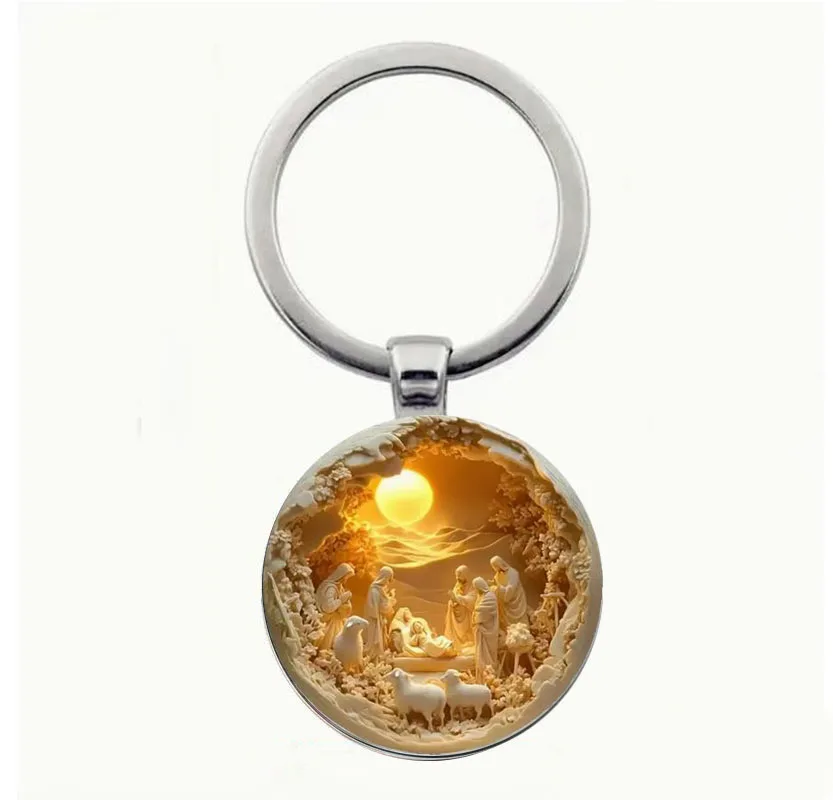 Винтажный-брелок-для-рождественской-сцены-из-цинкового-сплава-—-сложный-резной-дизайн-с-изображением-Мэри-Джозефа-и-молодежи-Иисуса-—-идеально-подходит-для-ключей-или