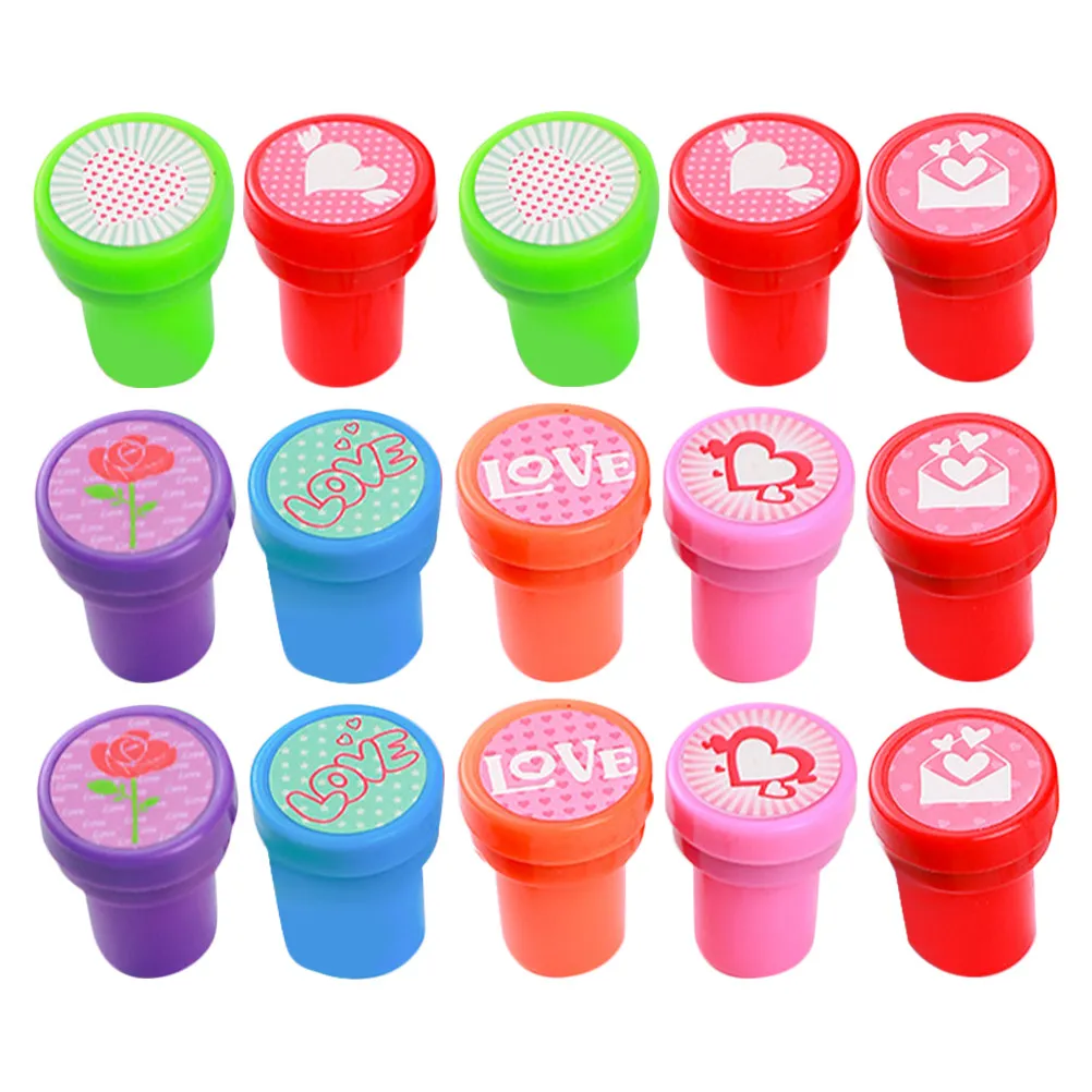 20pcs Love Seal Stamps Cute Cartoon Valentine Kids Rewards Portable Preinked Art Craft Supplies Mini Stamps For Girls Boys