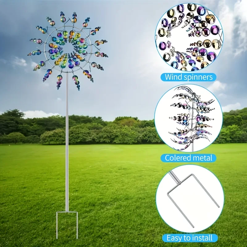 صائد الرياح ثلاثي الأبعاد، ديكور الفناء الخارجي في الحديقة، طاحونة هوائية معدنية، مناسبة للفناء والحديقة وديكور الفناء #2