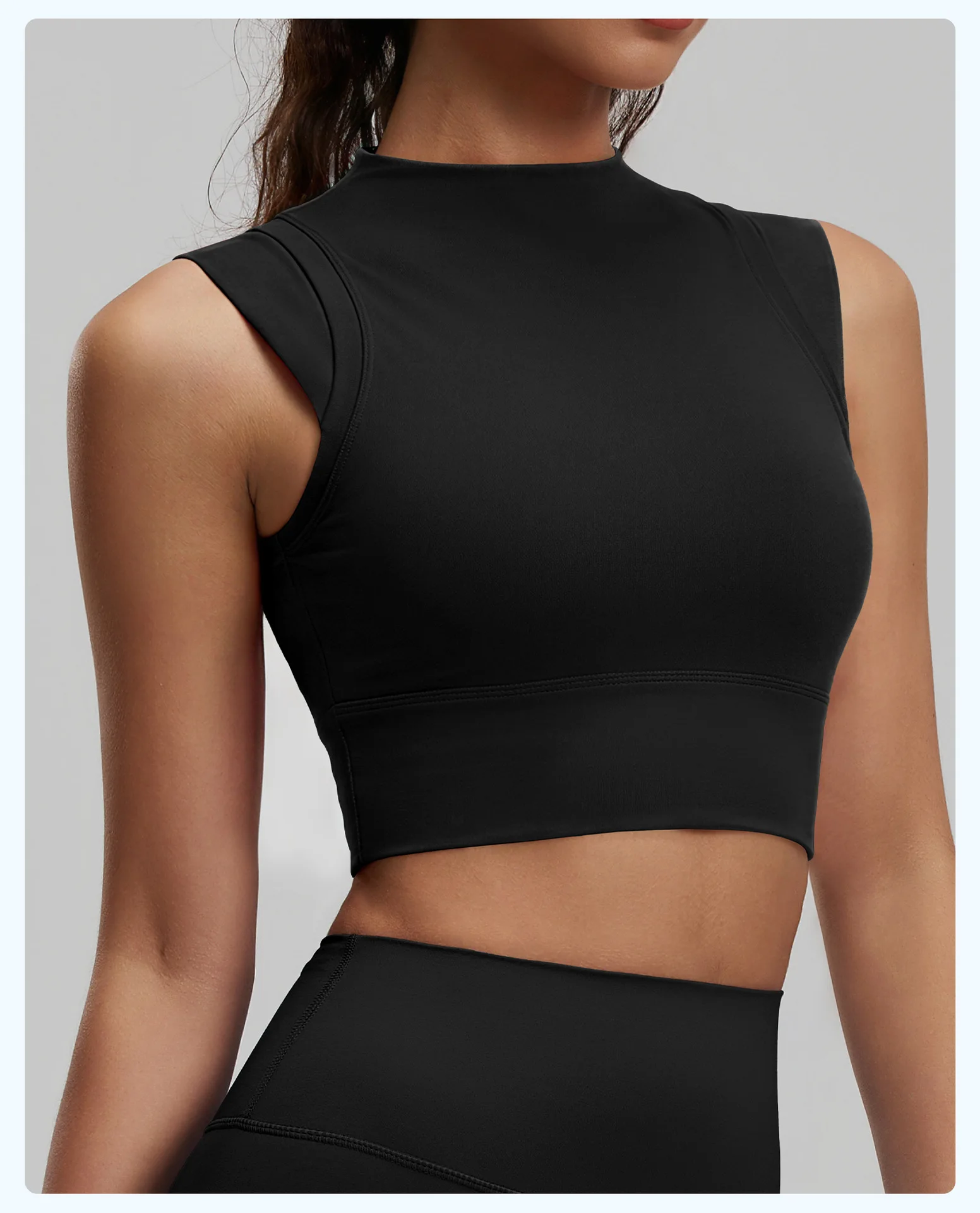 Damen-Yoga-Tanktop, hochelastisch, sportlicher BH mit leicht hohem Ausschnitt und integrierten Cups, hebt und formt den Busen, sexy Fitness – Detail 21