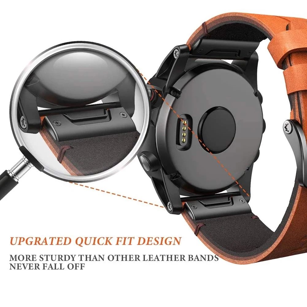 Original 26 22MM Genuine Leather Quickfit Strap For Garmin Fenix 7 7X 6X 6 Fenix 5X 5 3 3HR 955 945 935 Watch Easyfit Wristband