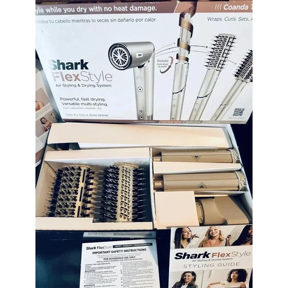 مجفف شعر احترافي بقوة 1600 وات من Shark FlexStyle بالأيونات السالبة وفرشاة Airwrap وأدوات تصفيف أدوات تصفيف الشعر متعددة الأنماط