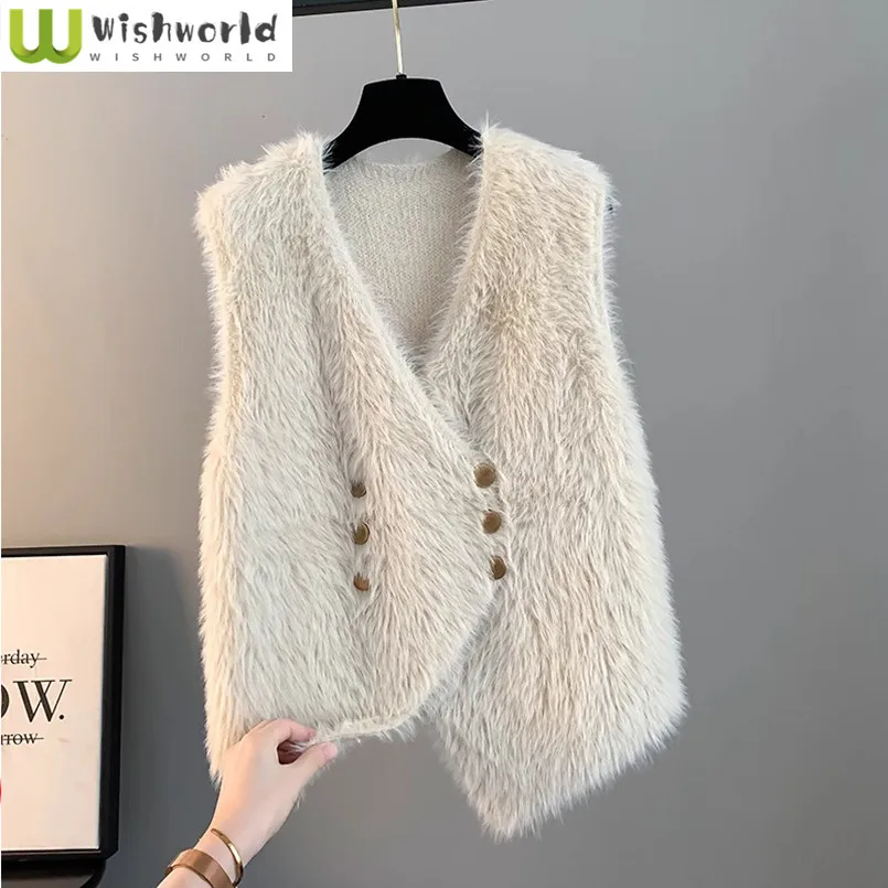 

Knitted Cardigan Spring and Autumn 2025 New Korean Version Imitation Mink Fur Sweater Women's Vest Loose Top