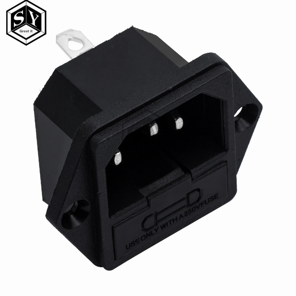 AC-03 3 PIN IEC320 C14 Male Power Cord Inlet AC Power Socket Receptacle Connector With Fuse Holder interface 250V 10A