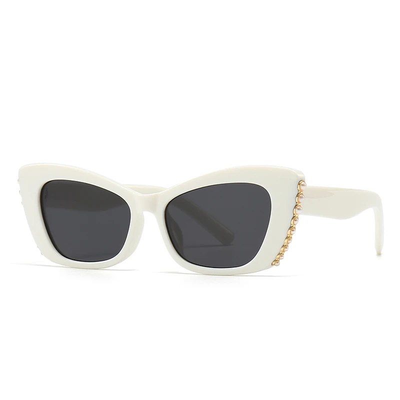 Foreign Trade Cross-Border Popular Sunglasses European and American Street Photography Ins Popular Model Cat Eye Pearl Decorative