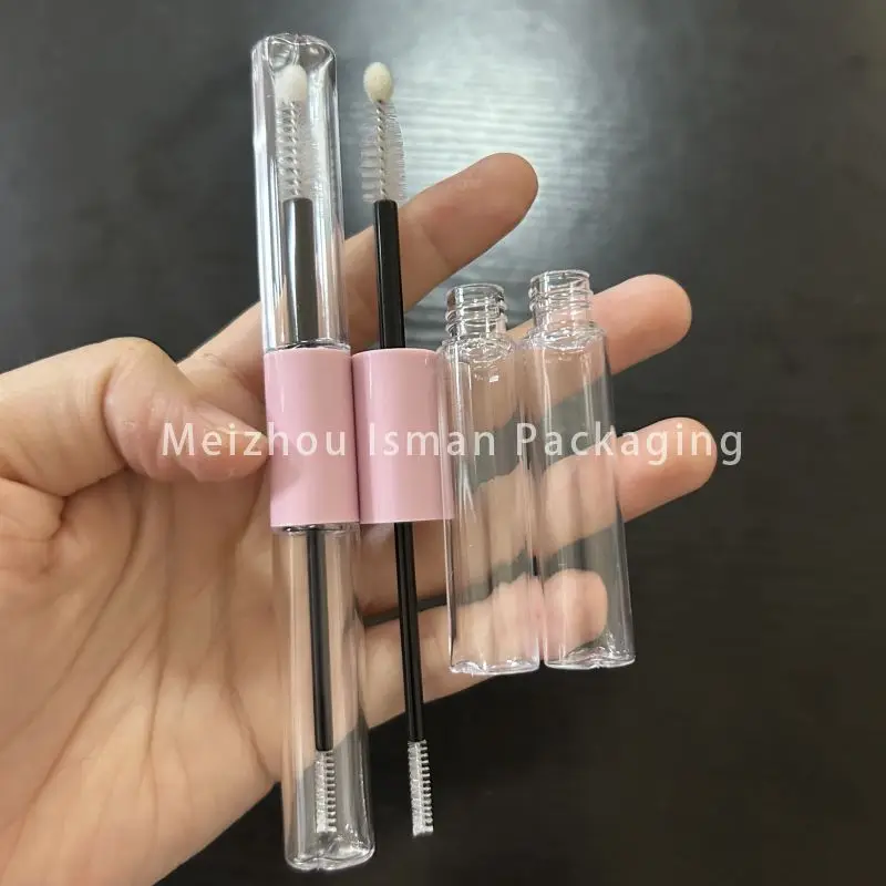 50Pcs 3ml*2 clear dual ended 2 in 1 pink round empty mascara bottle container double sides eyeliner packaging tubes with brush