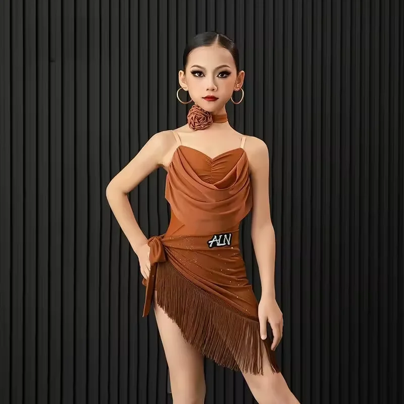 

Женские платья для латинских танцев Коричневые платья для латинских танцев Женское платье для латинских танцев Костюмы для латинских танцев Сценический костюм для соревнований Новое