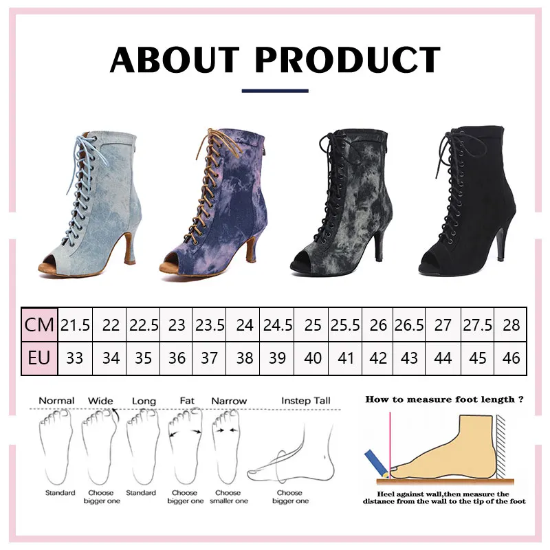 Women's Sexy Denim Stiletto Heels Ladies Latin Dance Salsa Dance Boots Girls Ankle Boots Ballroom Denim High Heels Dance Shoes