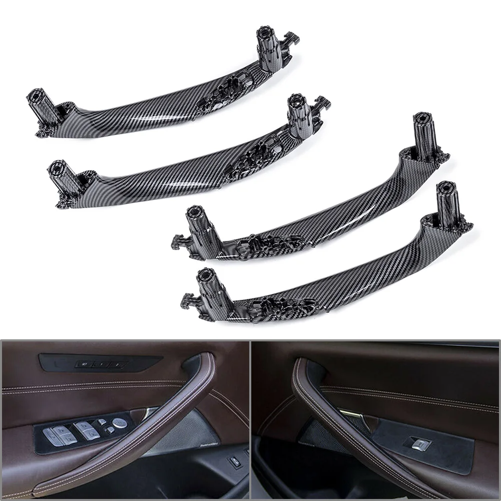 4Pcs For BMW 5 Series G30 G31 G38 520i 530i Car Door Inside Handle Carbon Fiber ABS Replacement 2018 2019 2020 2021