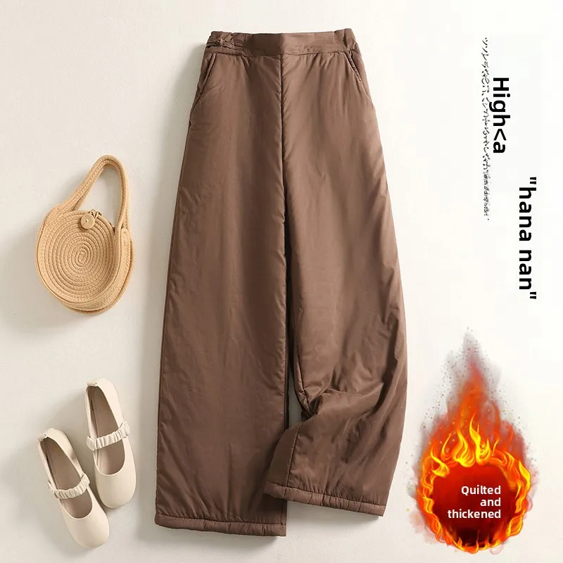 Pantalones informales de algodón Retro nacional Sle Thiened, pantalones largos cálidos adelgazantes de cintura alta para mujer de talla grande, pierna recta