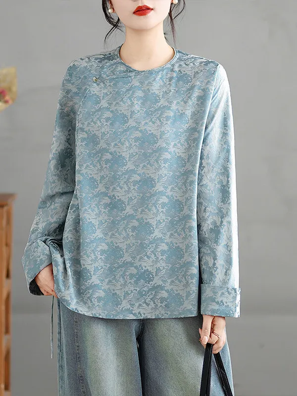 

New Chinese Sle Floral Print Casual Long Sve irt Spring Season plus Size Women's Top Loose Fit Comfortable Inner Wear