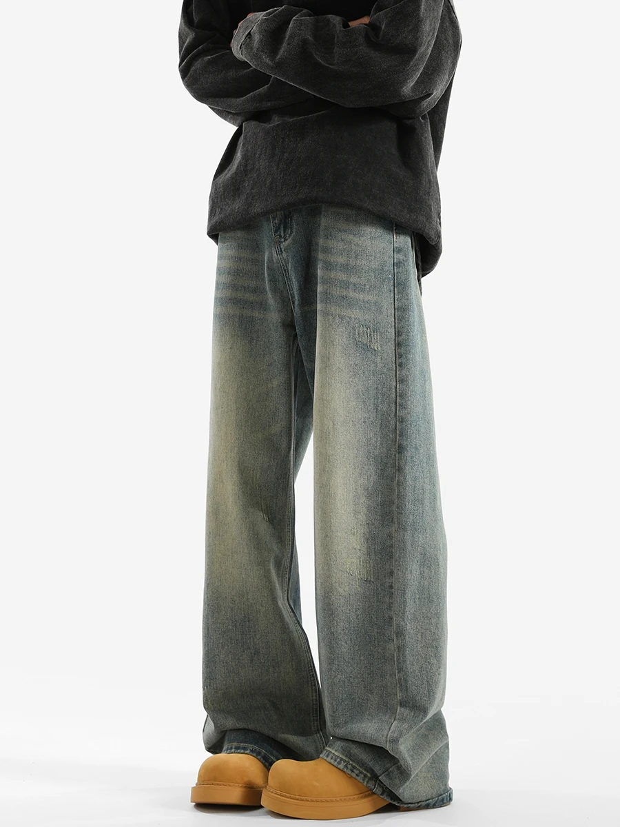 

Retro American Denim Jeans Men's Winter Trend Heavy Fleece Loose Straight Long Pants Casual Wear Youth Popular Straight Leg J...