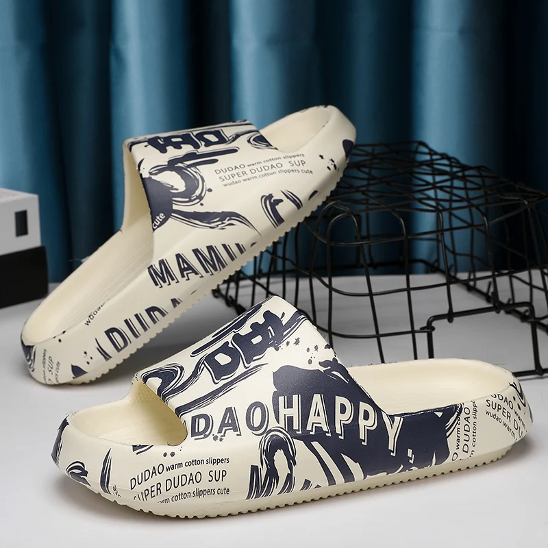 

Мужские тапочки, домашние толстые сандалии с принтом медведя и граффити, 3 см, женская пляжная обувь для пар, шлепанцы, большие размеры 48-49
