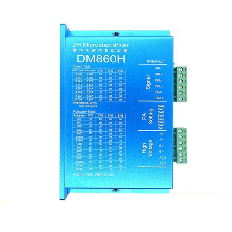 

Цифровой Драйвер шагового двигателя DM860H DSP, 57/86, с вентилятором, 2-фазный Nema23,34 DMA860H 7,2a, 18-80 В переменного тока, для печати ЧПУ