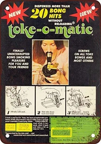 Vincenicy Metal Sign Great Aluminum Tin Sign 1977 Toke-O-Matic Bong Filler Sign