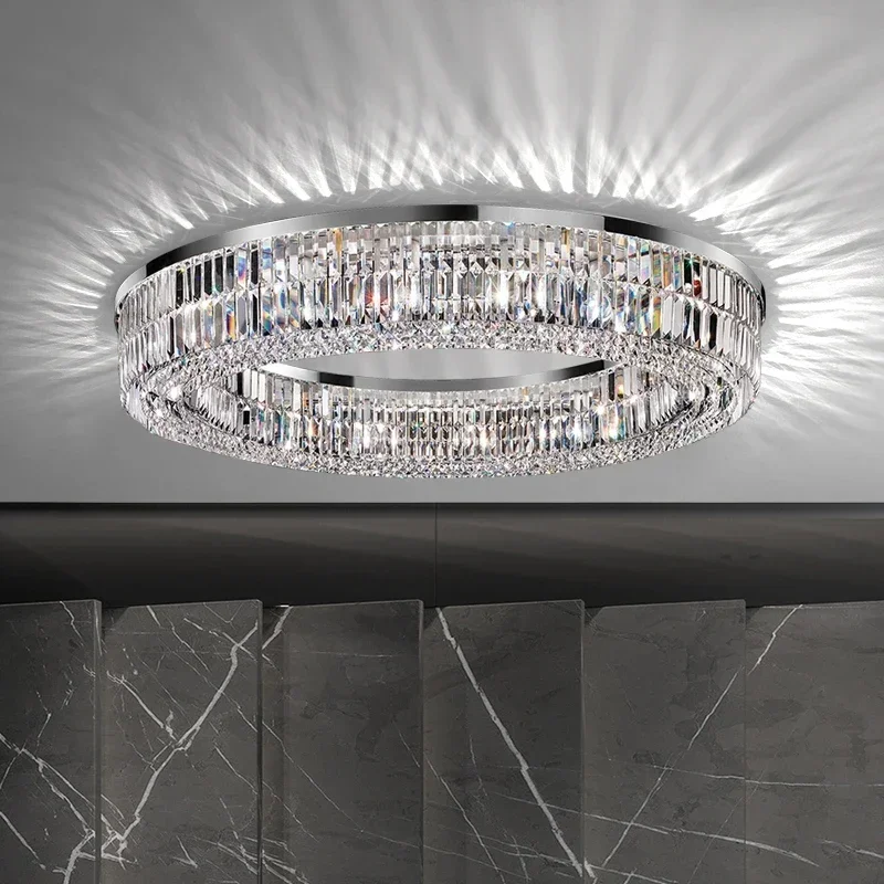 Ceiling crystal lamp chandelier living room decoration round square rectangular chrome bedroom glossy ceiling crystal lamp