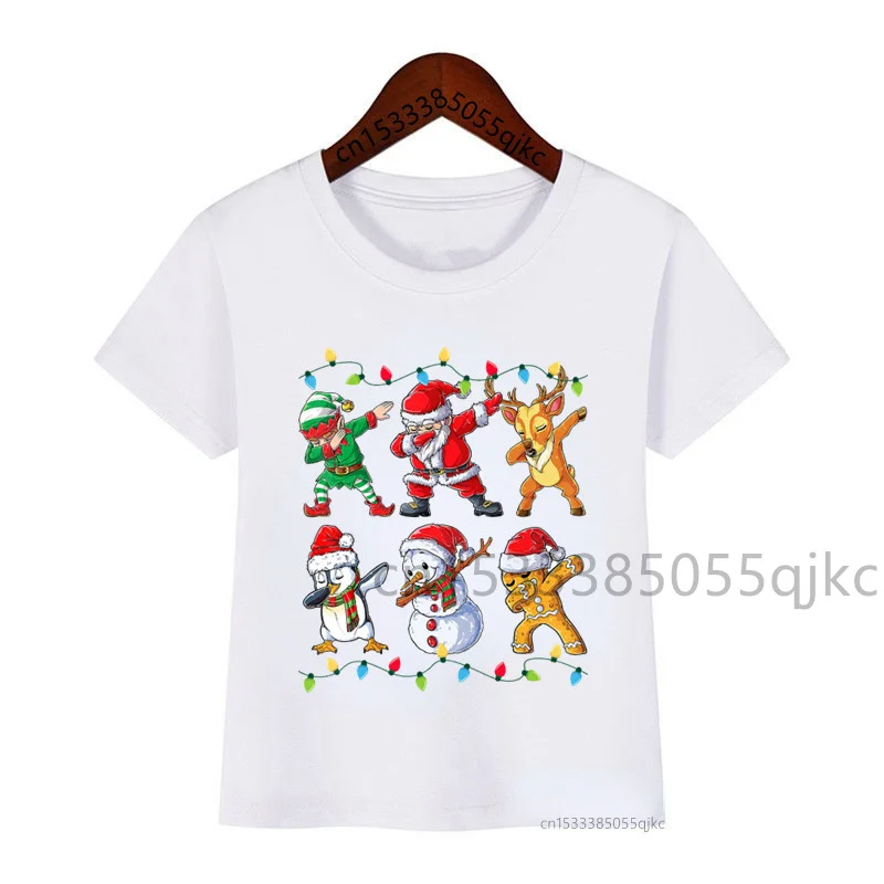 Family Matching Santa Claus with Christmas Lights Tshirt Christmas Gift Clothes Kids Boy Shirt Party Girl TShirt Children Outfit