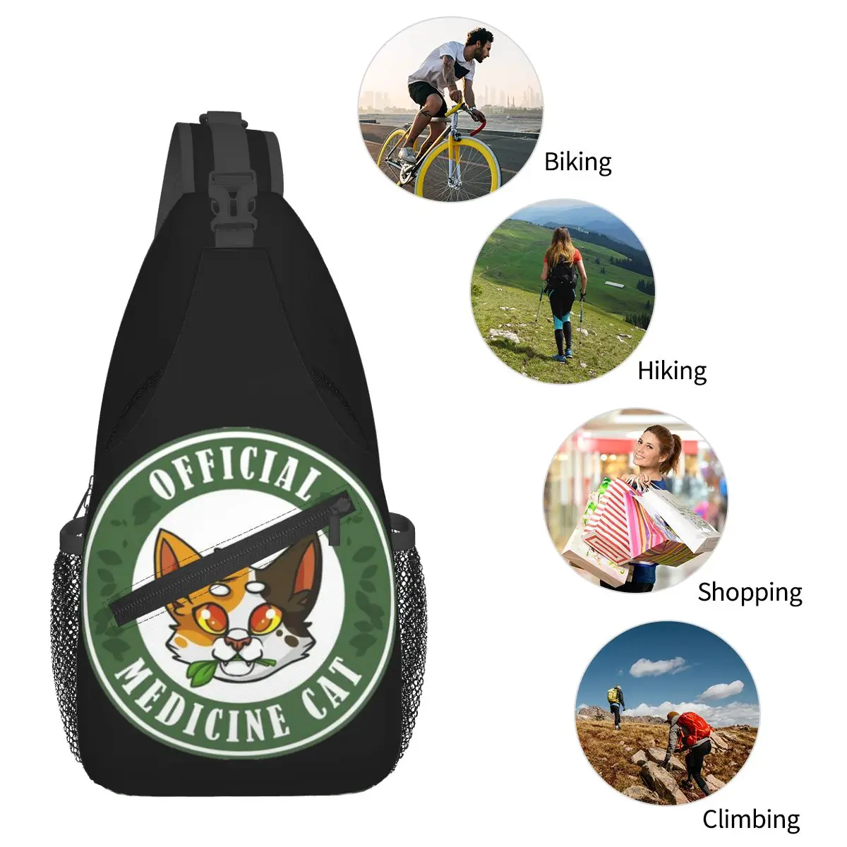 4 guerreros medicina gato pecho bolsa hombres Sling bandolera mochila pecho bolsa viaje senderismo mochila bolso de hombro