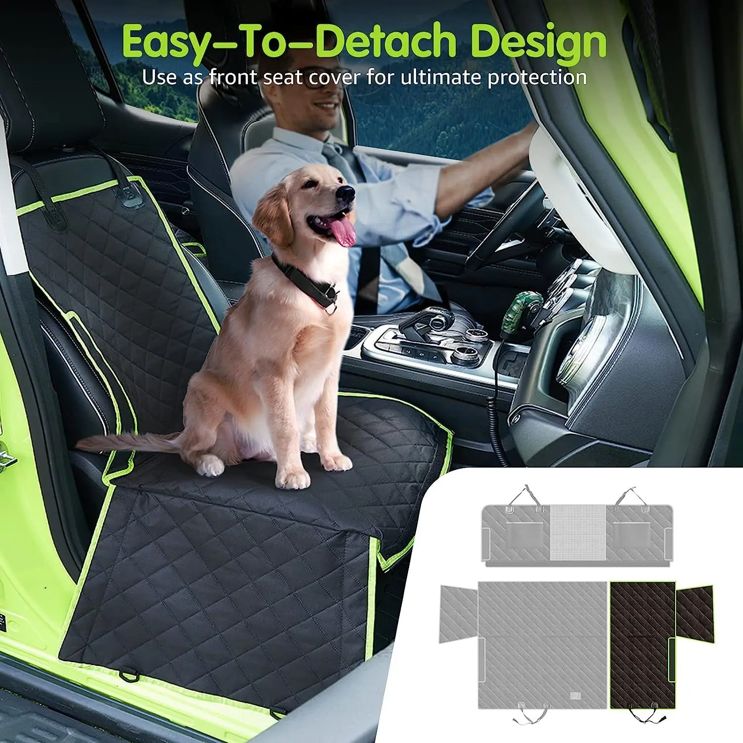 Upgraded 6-in-1 Dog Car Seat Cover for Back Seat, 100% Waterproof Dog Car Hammock, Nonslip Dog Seat Cover for Cars Trucks and SU