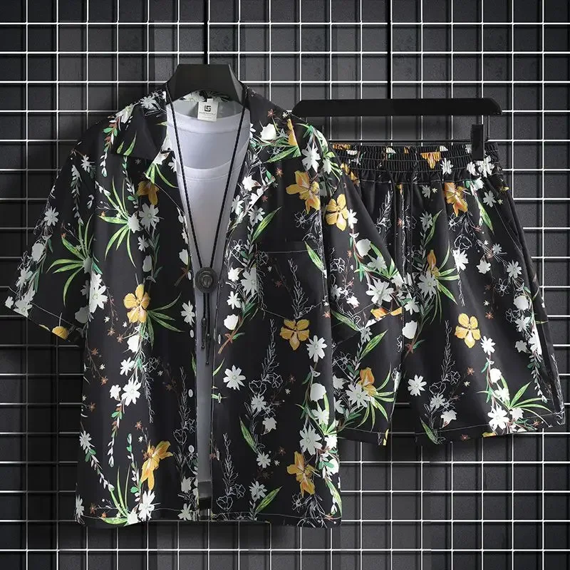 

Graphic Shirts Shorts Suits for Men Nylon Print Beach Summer Clothes Trends Costumes Two Piece Set Korean Style 2025 Man Sets