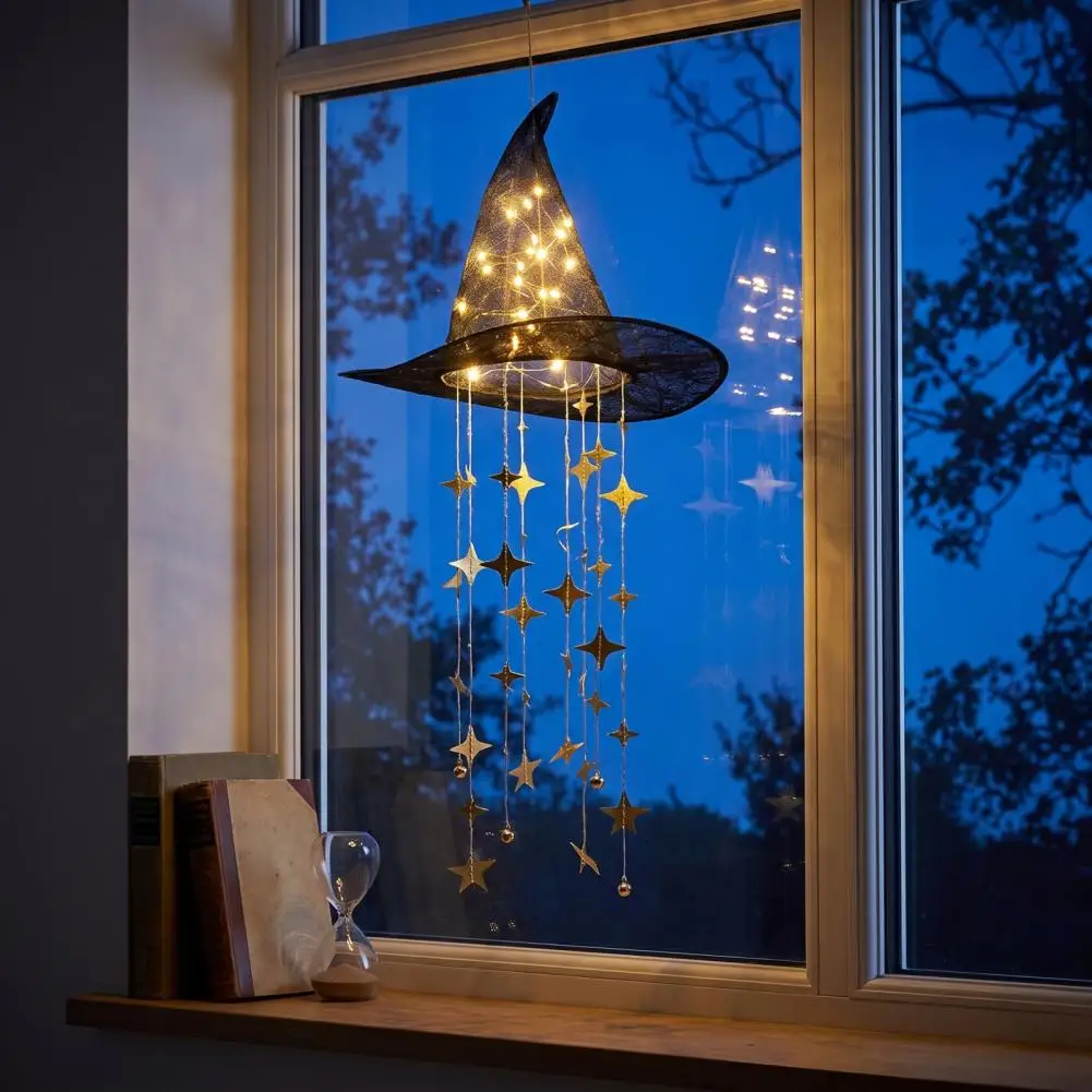 Front Door Seasonal Decorations Halloween Witch Hat Hanging Decorations Witch Hat Hanging Chime Halloween Led Star Tassel